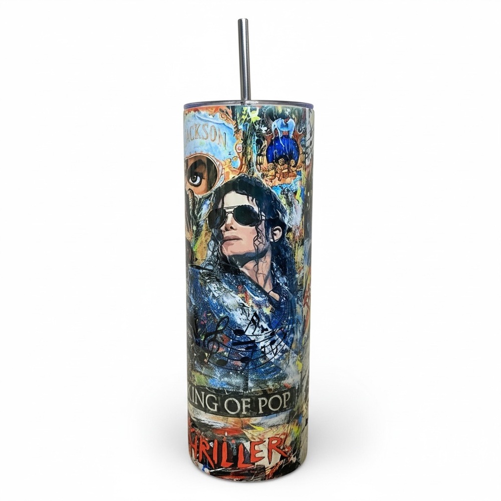 Michael Jackson 'King of Pop' Blue Art Stainless Steel Tumbler with Straw